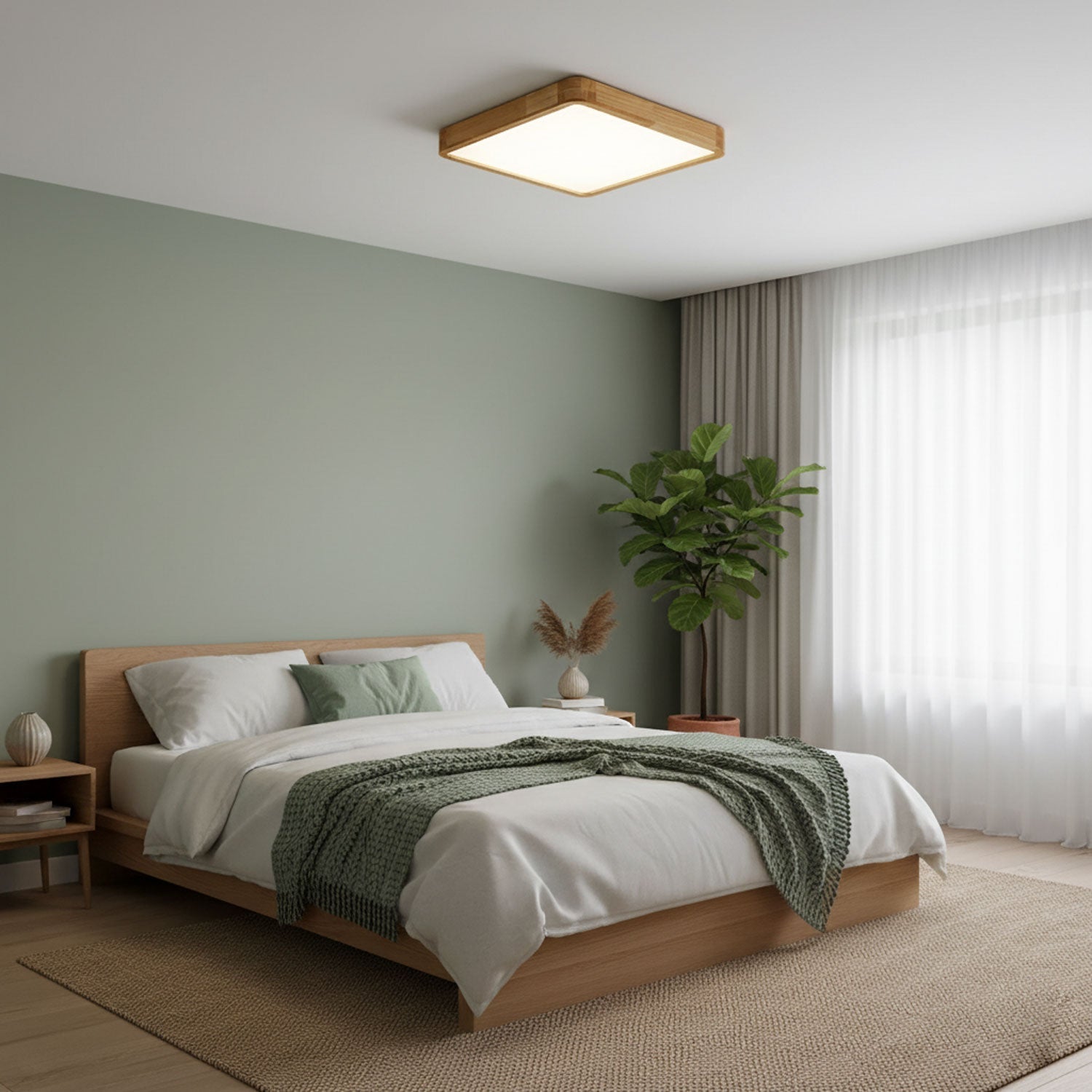 Lampa Sufitowa Skandynawska z Drewnianą Oprawą i Akrylowym Kloszem