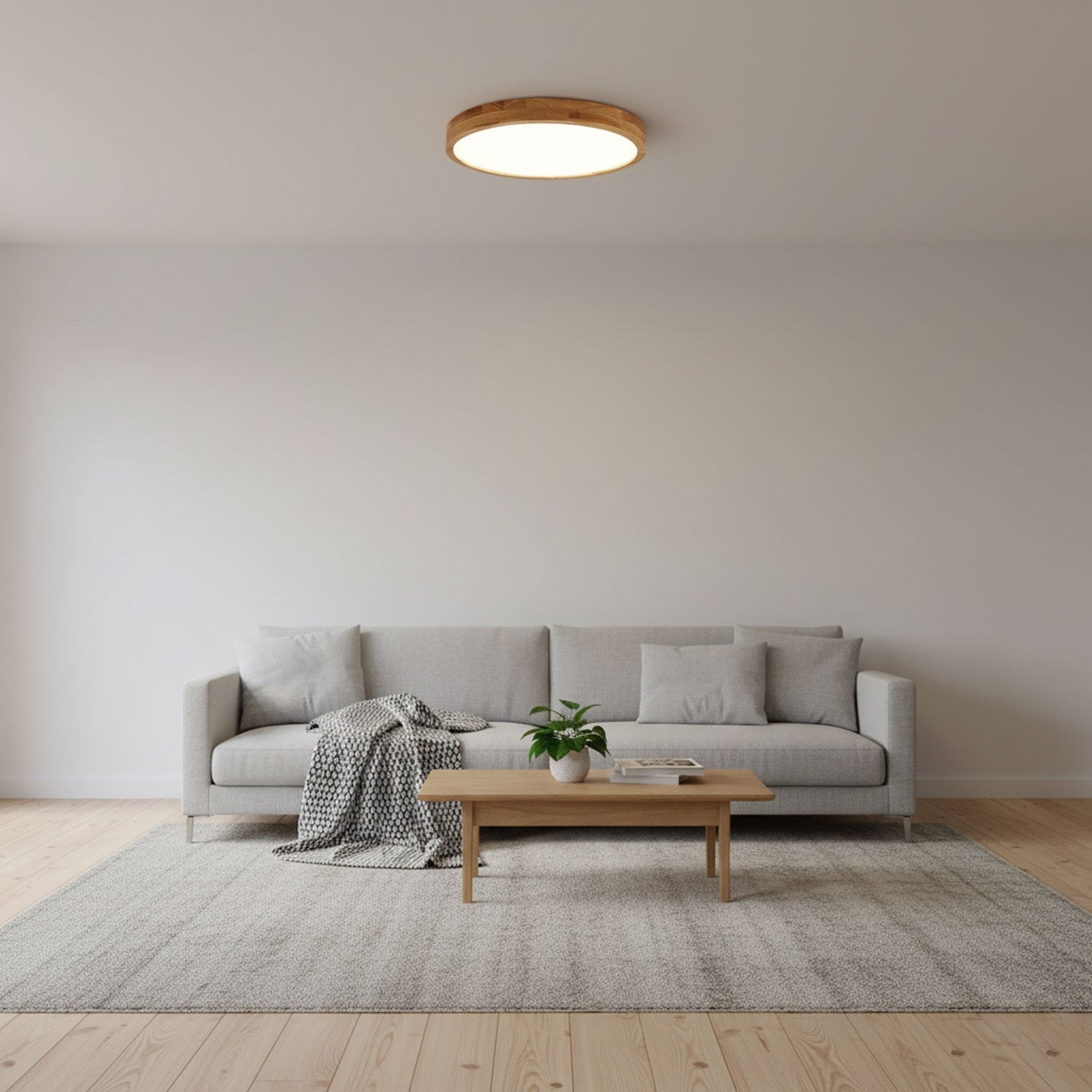 Lampa Sufitowa Skandynawska z Drewnianą Oprawą i Akrylowym Kloszem