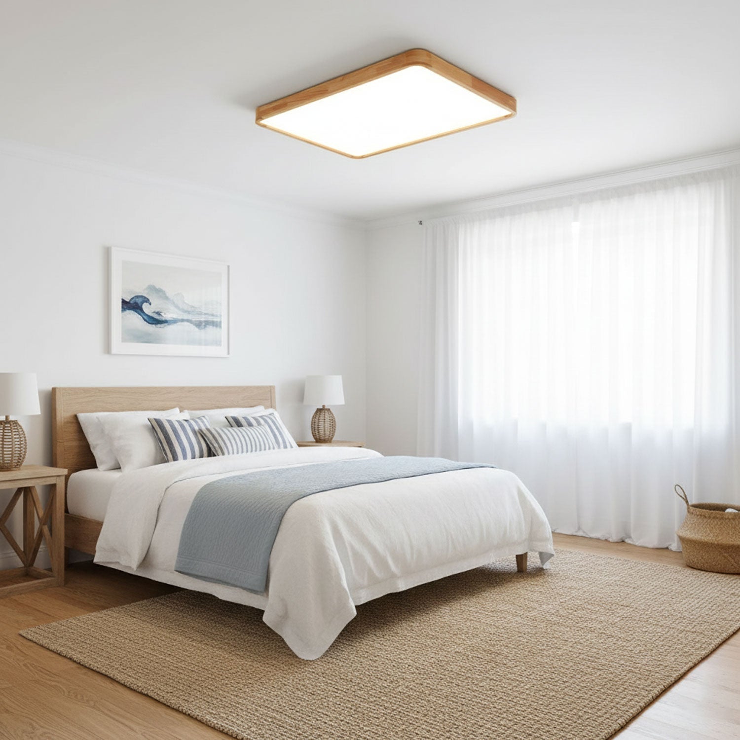 Lampa Sufitowa Skandynawska z Drewnianą Oprawą i Akrylowym Kloszem