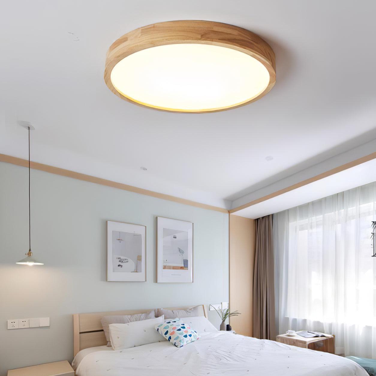Lampa Sufitowa Skandynawska z Drewnianą Oprawą i Akrylowym Kloszem
