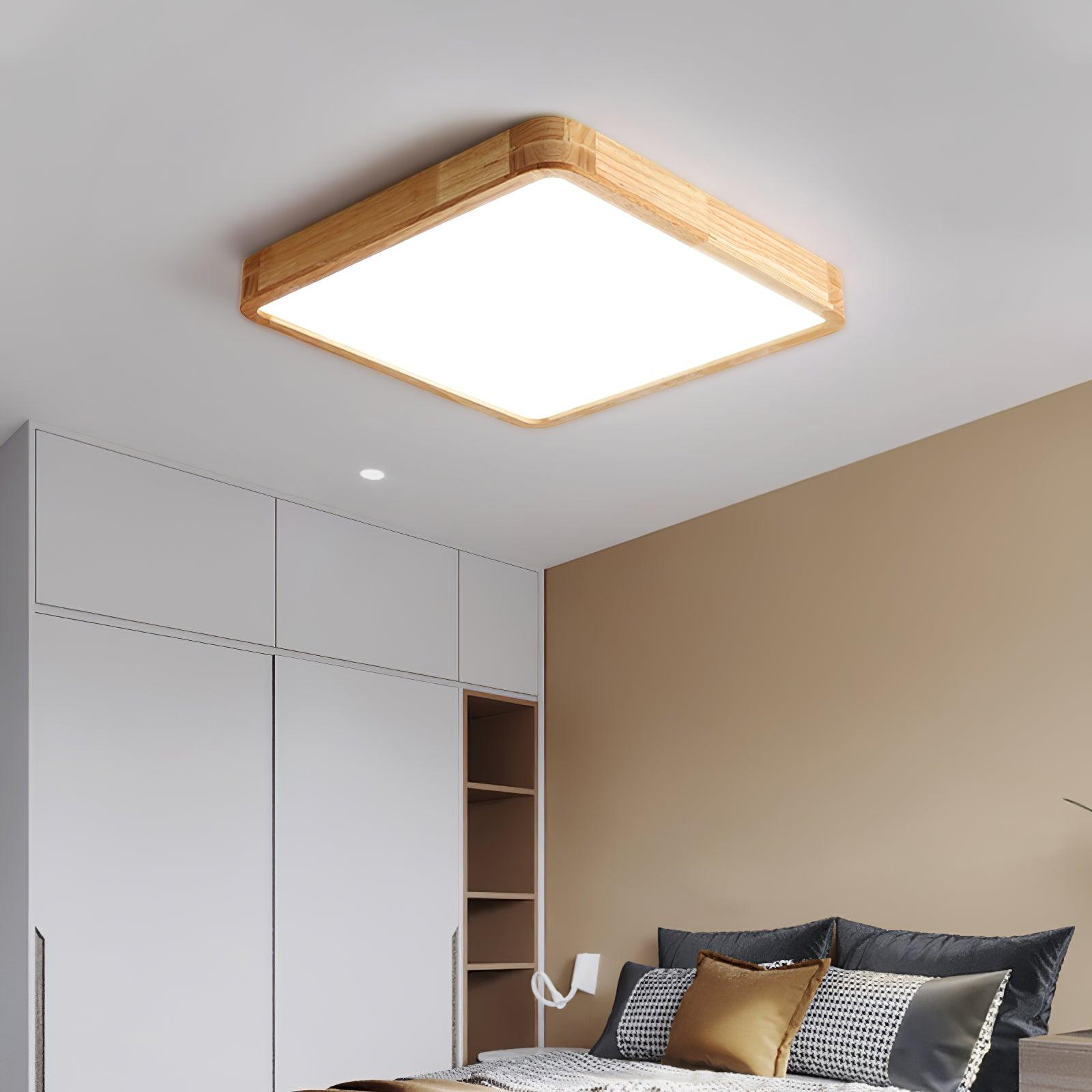 Lampa Sufitowa Skandynawska z Drewnianą Oprawą i Akrylowym Kloszem