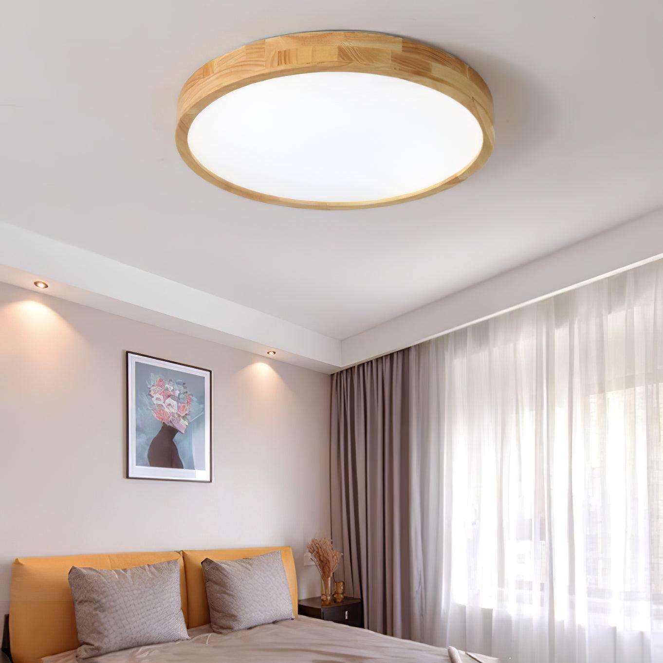 Lampa Sufitowa Skandynawska z Drewnianą Oprawą i Akrylowym Kloszem