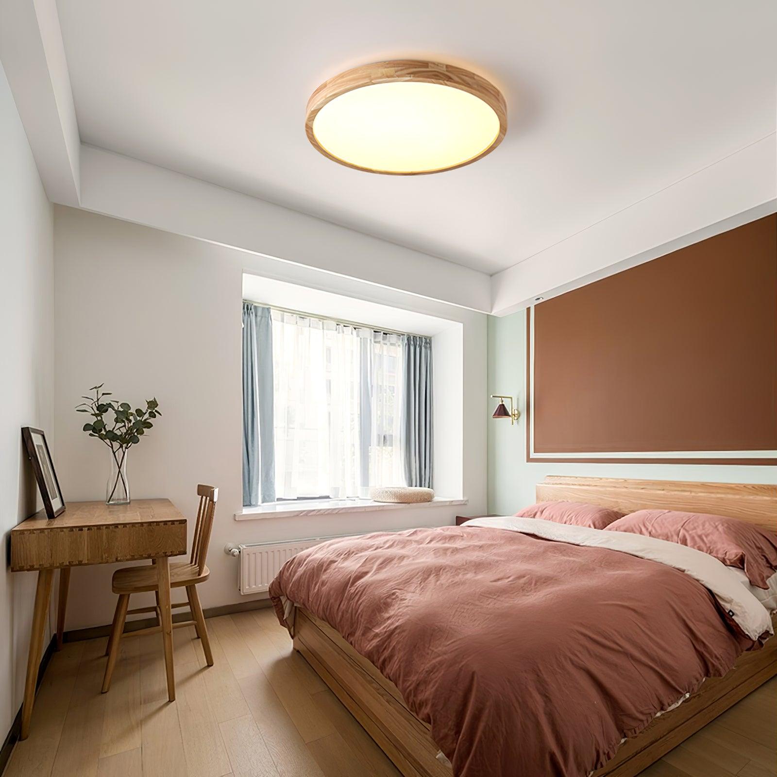 Lampa Sufitowa Skandynawska z Drewnianą Oprawą i Akrylowym Kloszem