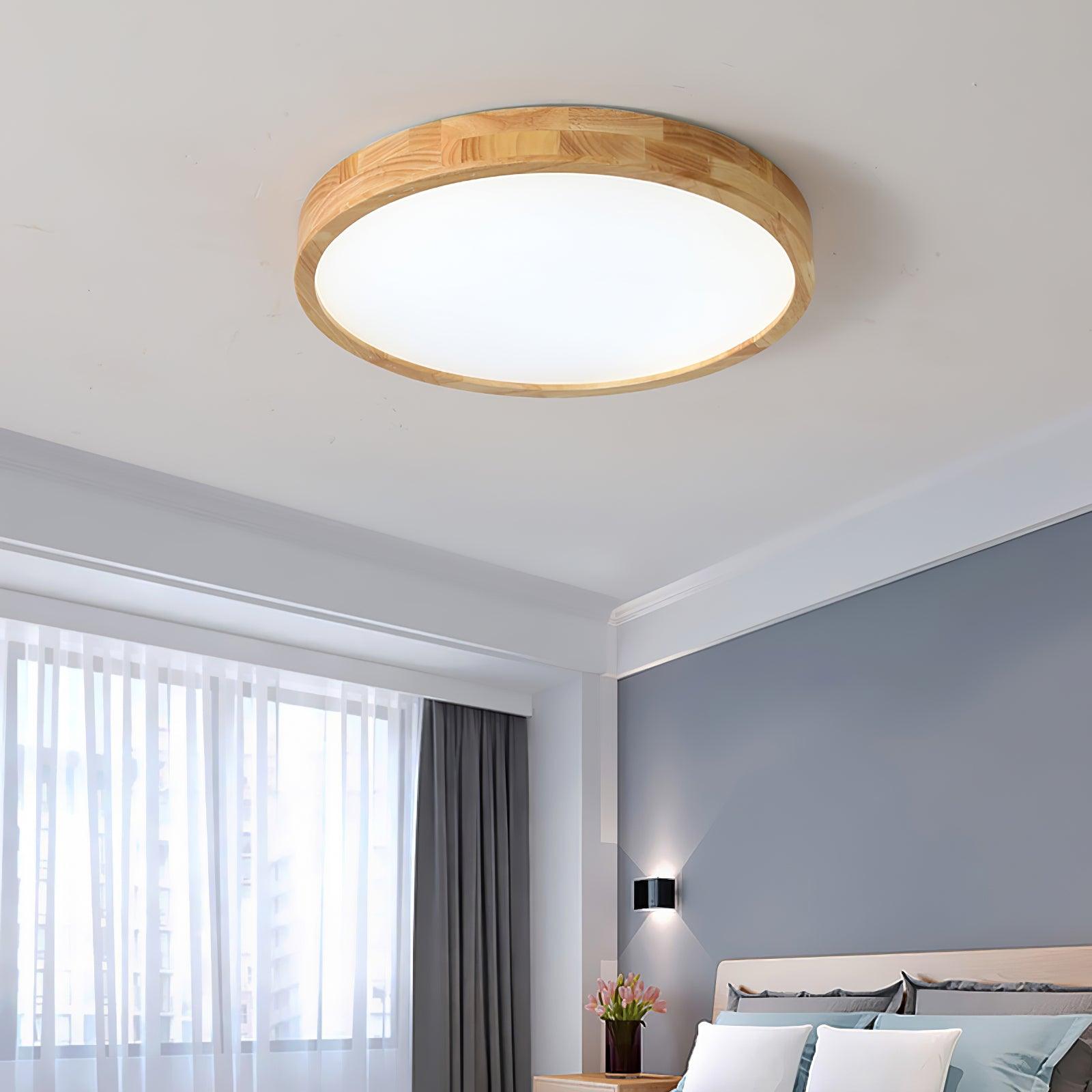 Lampa Sufitowa Skandynawska z Drewnianą Oprawą i Akrylowym Kloszem