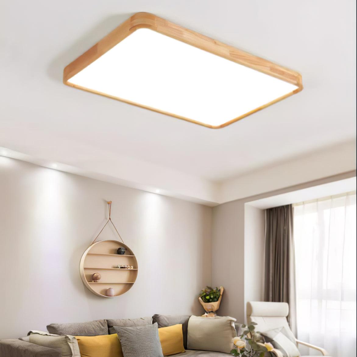 Lampa Sufitowa Skandynawska z Drewnianą Oprawą i Akrylowym Kloszem