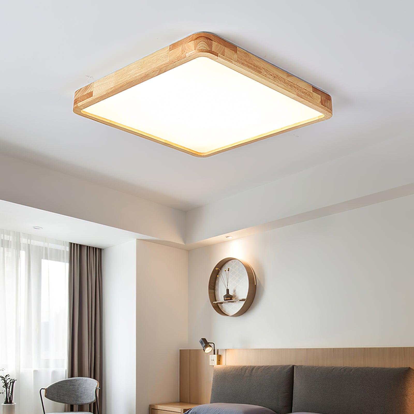 Lampa Sufitowa Skandynawska z Drewnianą Oprawą i Akrylowym Kloszem