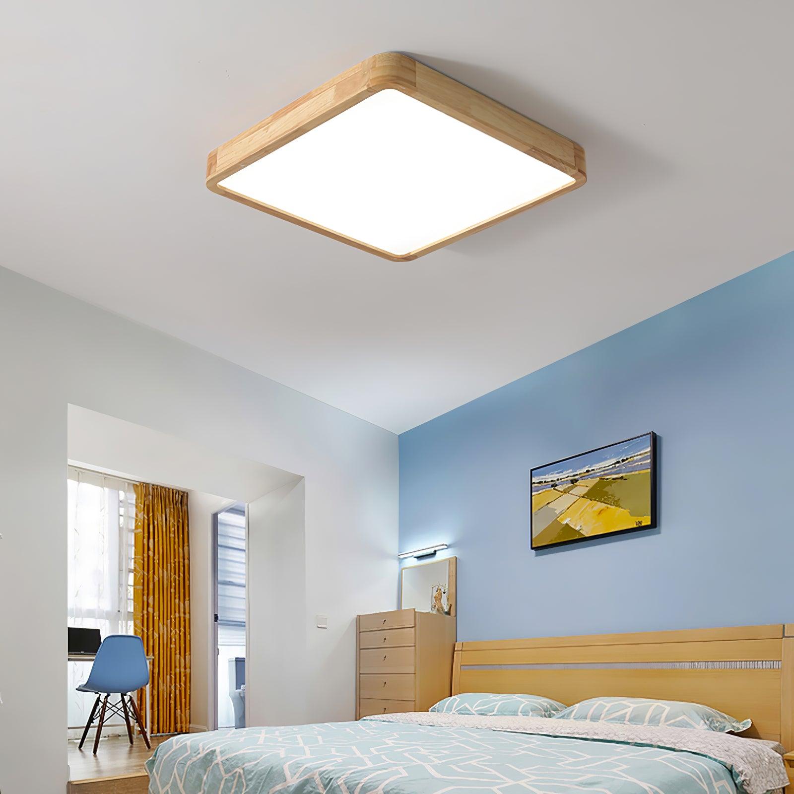 Lampa Sufitowa Skandynawska z Drewnianą Oprawą i Akrylowym Kloszem