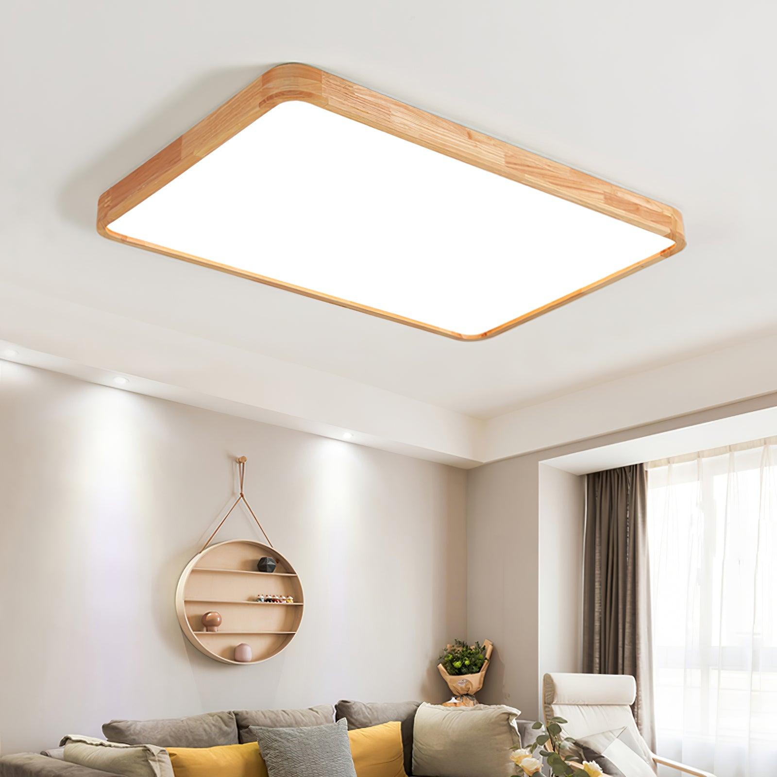 Lampa Sufitowa Skandynawska z Drewnianą Oprawą i Akrylowym Kloszem