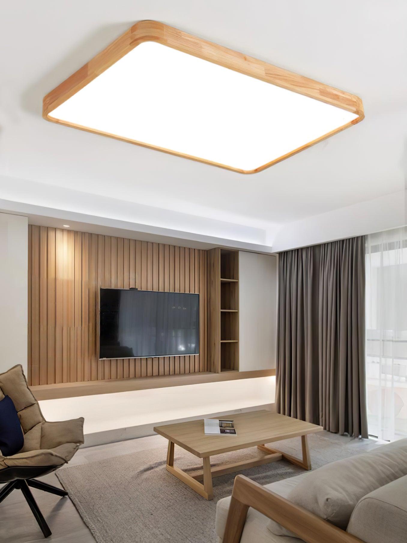 Lampa Sufitowa Skandynawska z Drewnianą Oprawą i Akrylowym Kloszem