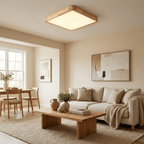 Lampa Sufitowa Skandynawska z Drewnianą Oprawą i Akrylowym Kloszem