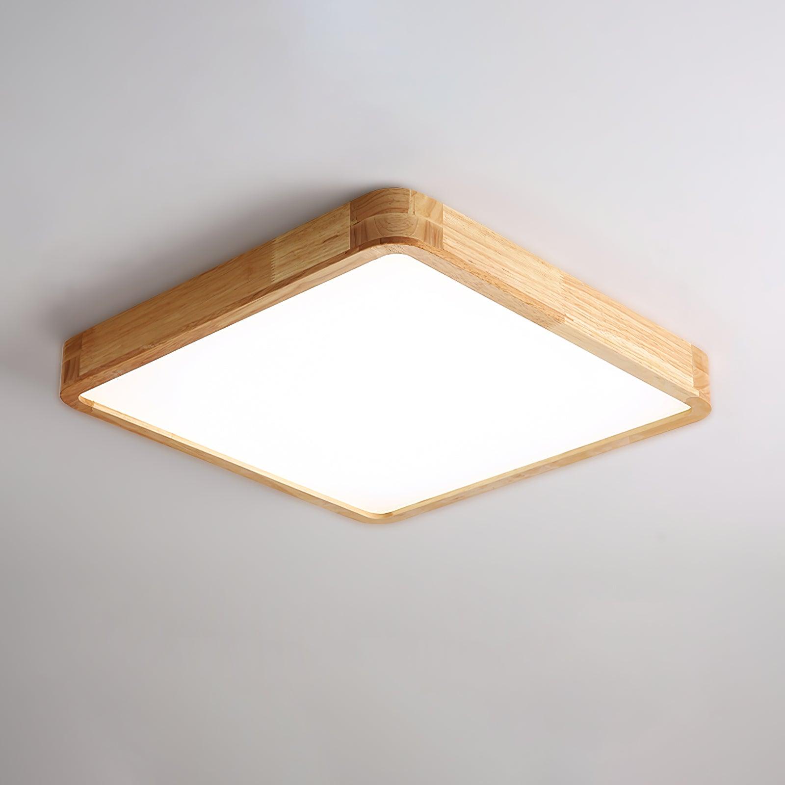 Lampa Sufitowa Skandynawska z Drewnianą Oprawą i Akrylowym Kloszem