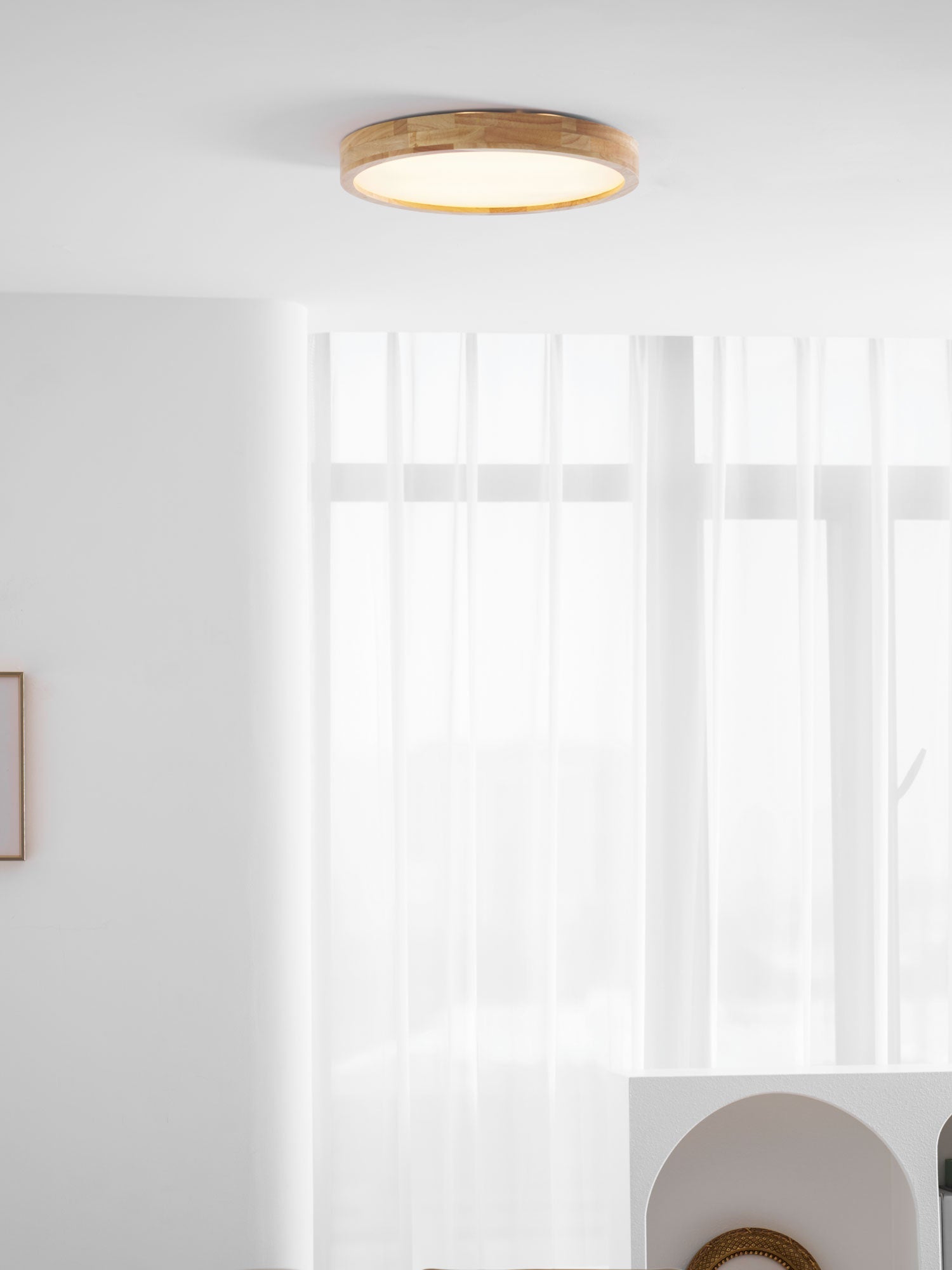Lampa Sufitowa Skandynawska z Drewnianą Oprawą i Akrylowym Kloszem
