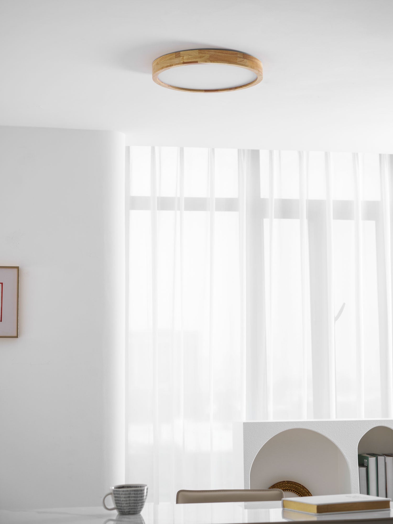 Lampa Sufitowa Skandynawska z Drewnianą Oprawą i Akrylowym Kloszem