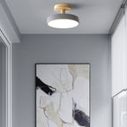 Lampa Sufitowa Skandynawska z Drewnianą Podstawą i Okrągłym Kloszem