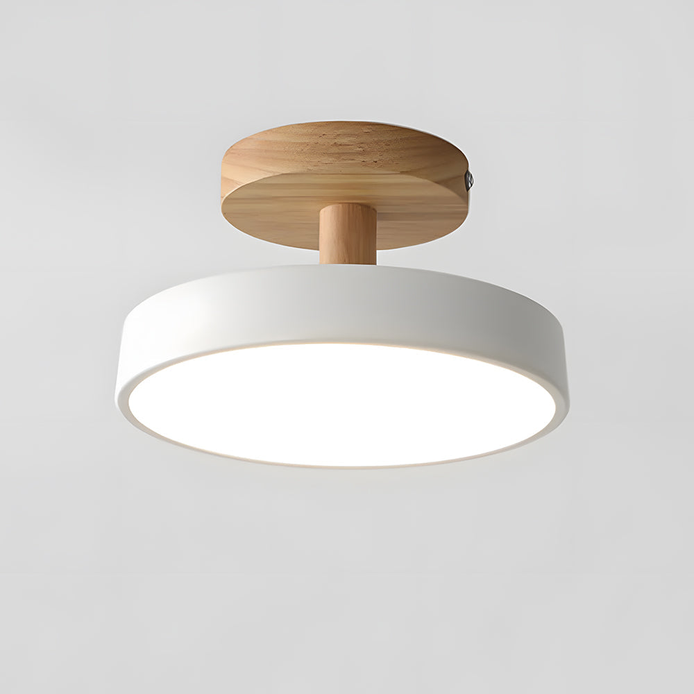 Lampa Sufitowa Skandynawska z Drewnianą Podstawą i Okrągłym Kloszem