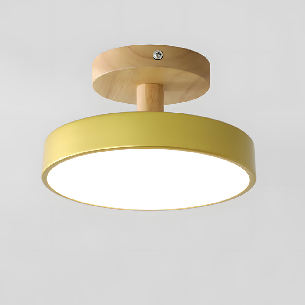 Lampa Sufitowa Skandynawska z Drewnianą Podstawą i Okrągłym Kloszem