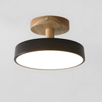 Lampa Sufitowa Skandynawska z Drewnianą Podstawą i Okrągłym Kloszem