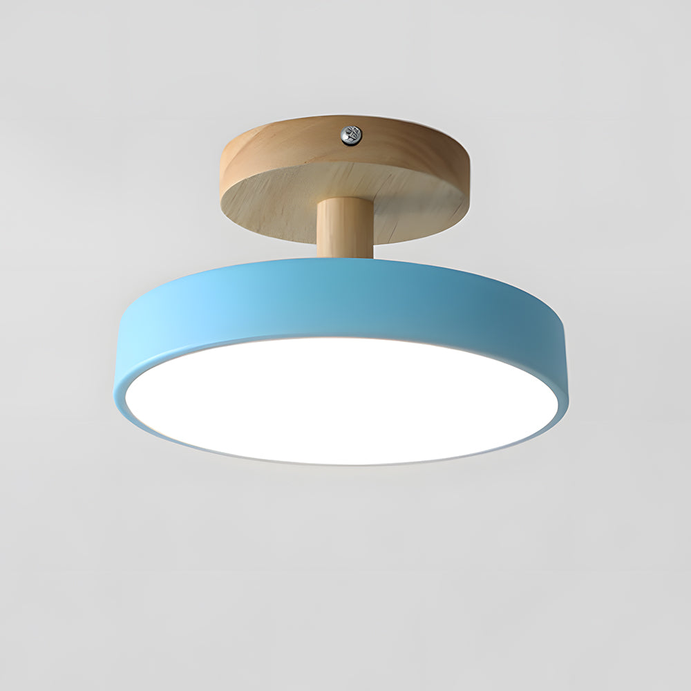Lampa Sufitowa Skandynawska z Drewnianą Podstawą i Okrągłym Kloszem
