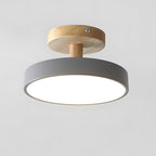 Lampa Sufitowa Skandynawska z Drewnianą Podstawą i Okrągłym Kloszem