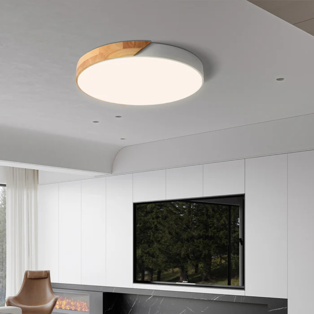 Lampa Sufitowa Skandynawska z Drewnianą Ramą i Zintegrowanym LED