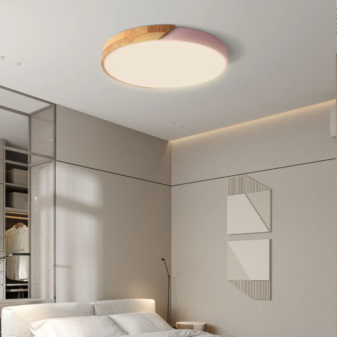 Lampa Sufitowa Skandynawska z Drewnianą Ramą i Zintegrowanym LED