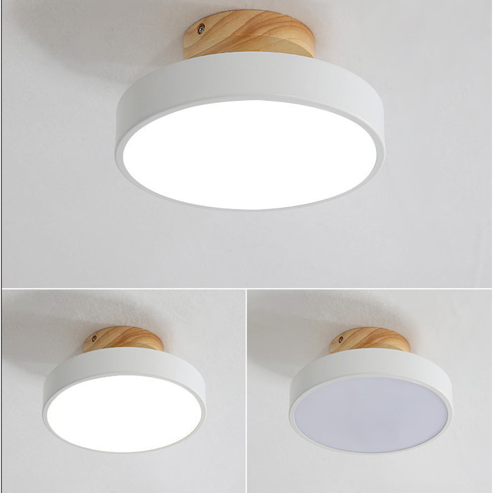 Lampa Sufitowa Skandynawska z Drewnianym Detalem i Okrągłym Kloszem ##POS:14##