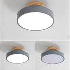 Lampa Sufitowa Skandynawska z Drewnianym Detalem i Okrągłym Kloszem