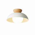 Lampa Sufitowa Skandynawska z Drewnianym Elementem i Kloszem Kulistym