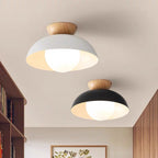 Lampa Sufitowa Skandynawska z Drewnianym Elementem i Kloszem Kulistym
