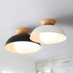 Lampa Sufitowa Skandynawska z Drewnianym Elementem i Kloszem Kulistym