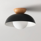 Lampa Sufitowa Skandynawska z Drewnianym Elementem i Kloszem Kulistym