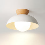 Lampa Sufitowa Skandynawska z Drewnianym Elementem i Kloszem Kulistym