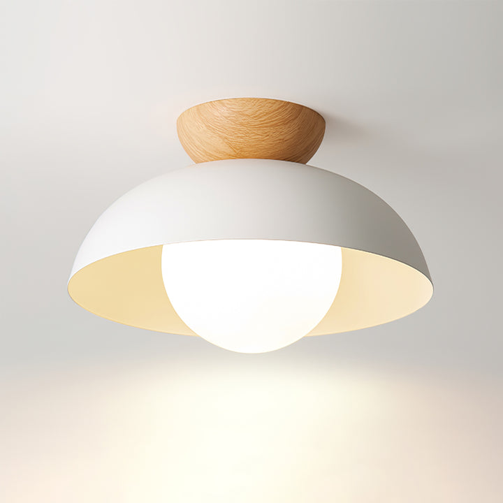 Lampa Sufitowa Skandynawska z Drewnianym Elementem i Kloszem Kulistym