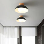Lampa Sufitowa Skandynawska z Drewnianym Elementem i Kloszem Kulistym