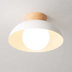 Lampa Sufitowa Skandynawska z Drewnianym Elementem i Kloszem Kulistym