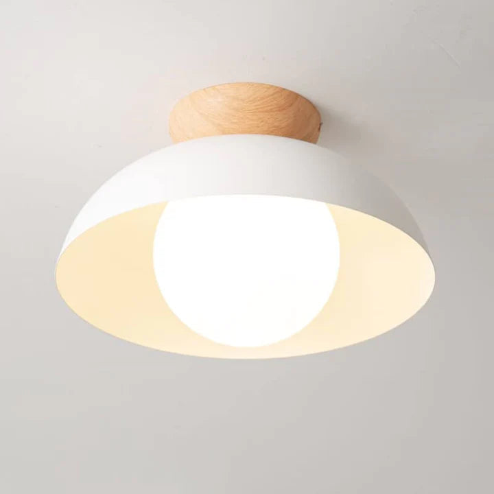 Lampa Sufitowa Skandynawska z Drewnianym Elementem i Kloszem Kulistym
