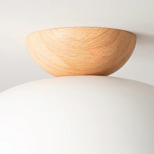 Lampa Sufitowa Skandynawska z Drewnianym Elementem i Kloszem Kulistym