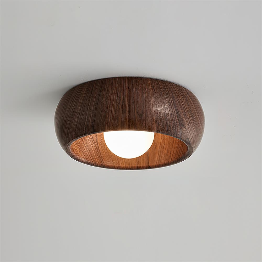 Lampa Sufitowa Skandynawska z Okrągłą Czaszą w Stylu Drewnianym