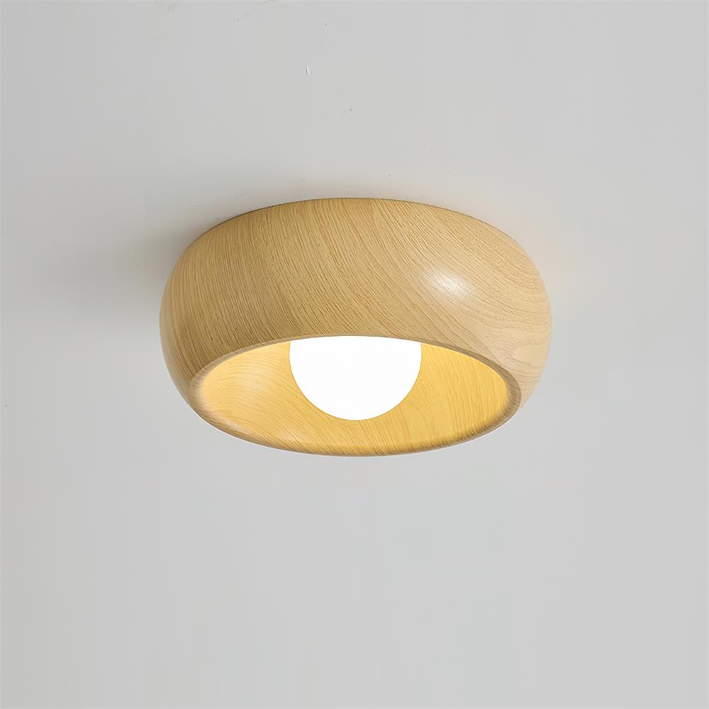 Lampa Sufitowa Skandynawska z Okrągłą Czaszą w Stylu Drewnianym