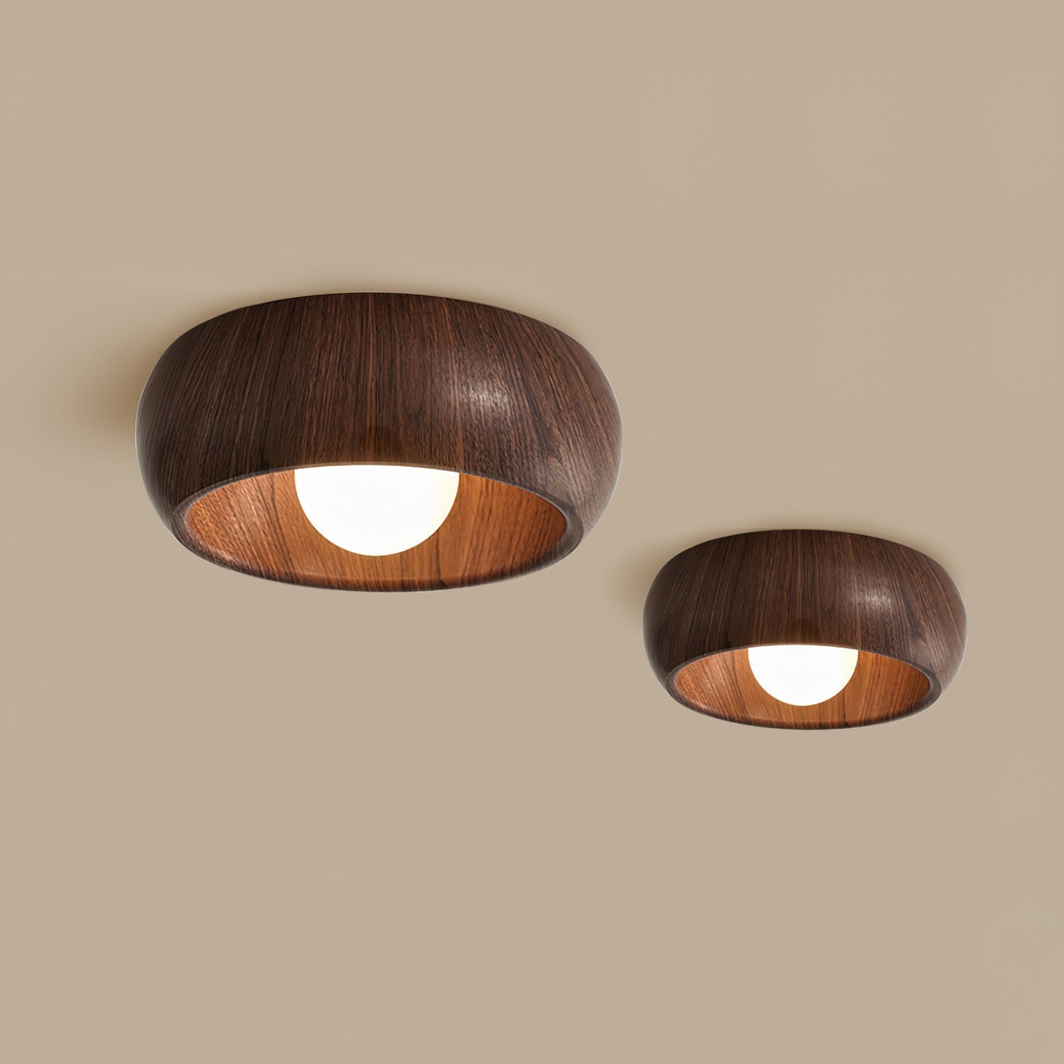 Lampa Sufitowa Skandynawska z Okrągłą Czaszą w Stylu Drewnianym