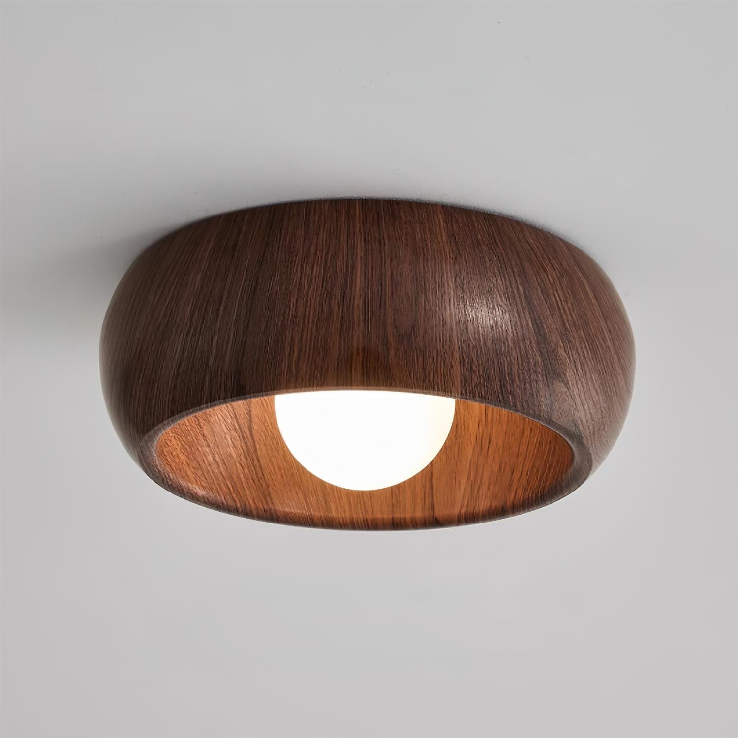 Lampa Sufitowa Skandynawska z Okrągłą Czaszą w Stylu Drewnianym