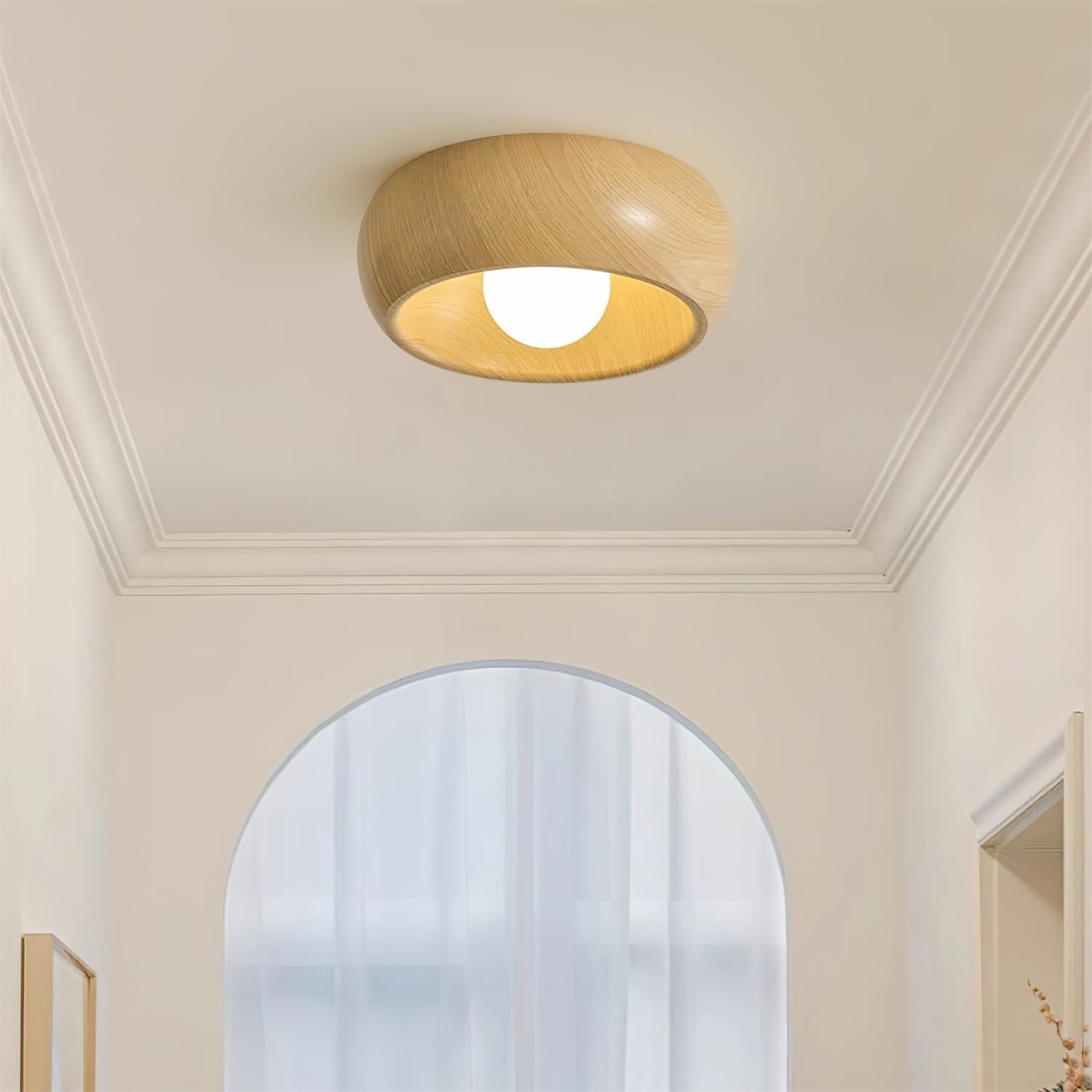 Lampa Sufitowa Skandynawska z Okrągłą Czaszą w Stylu Drewnianym