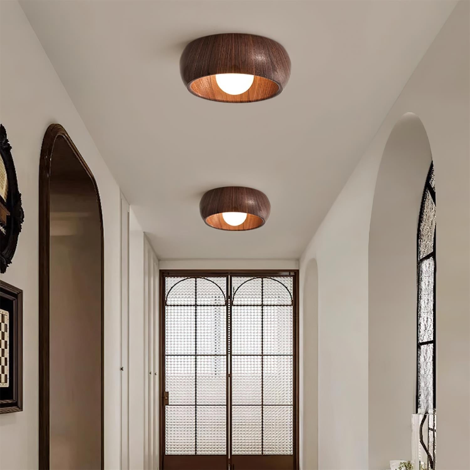 Lampa Sufitowa Skandynawska z Okrągłą Czaszą w Stylu Drewnianym