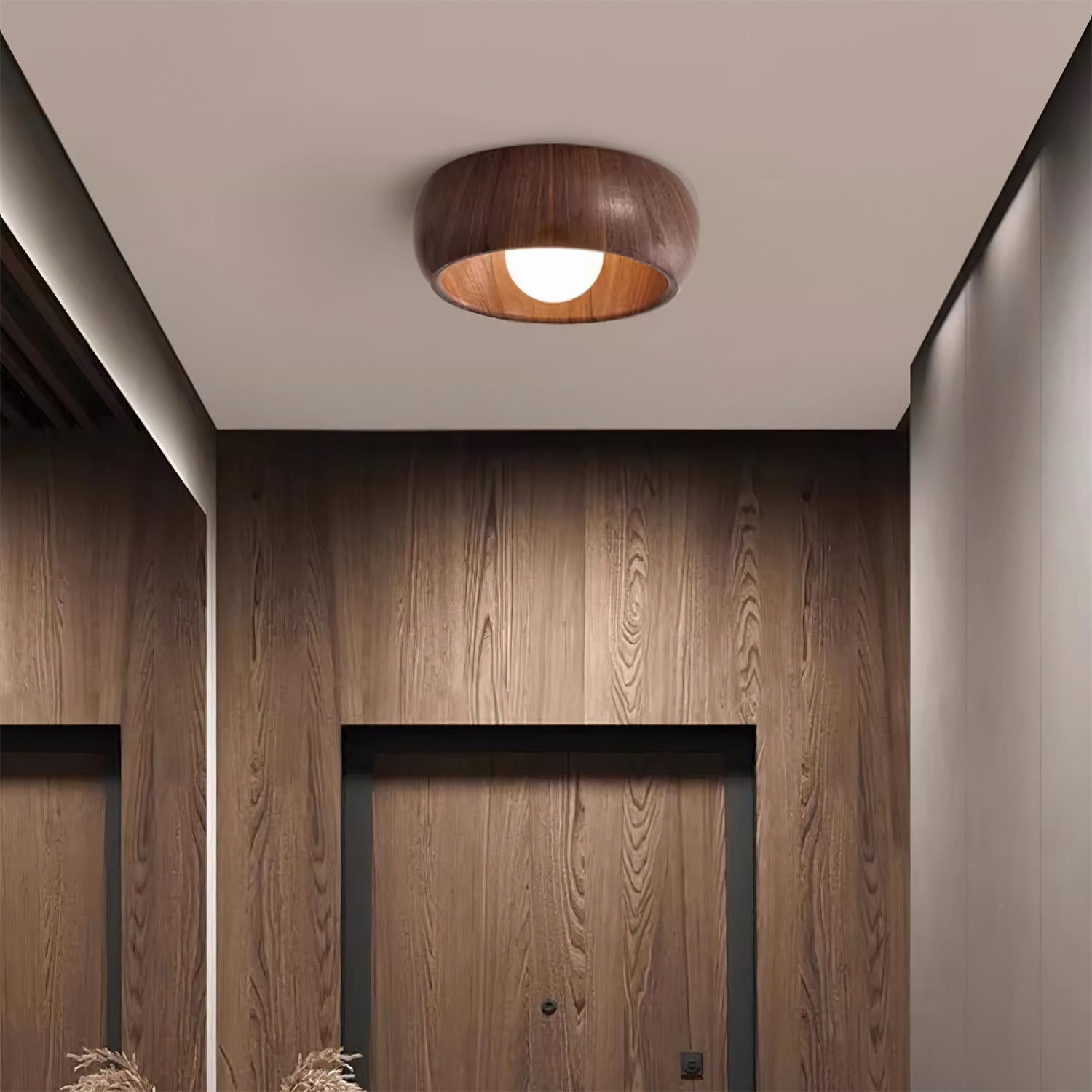 Lampa Sufitowa Skandynawska z Okrągłą Czaszą w Stylu Drewnianym