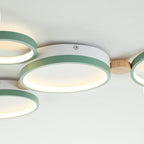 Lampa Sufitowa Skandynawska z Okrągłymi Kloszami i Drewnianymi Łącznikami ##POS:27##