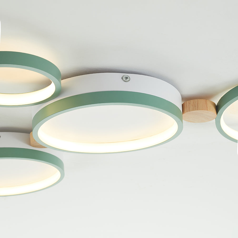 Lampa Sufitowa Skandynawska z Okrągłymi Kloszami i Drewnianymi Łącznikami ##POS:27##