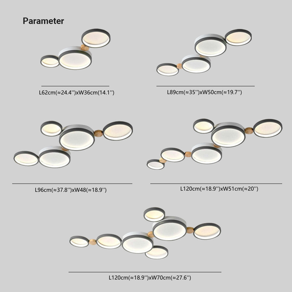 Lampa Sufitowa Skandynawska z Okrągłymi Kloszami i Drewnianymi Łącznikami