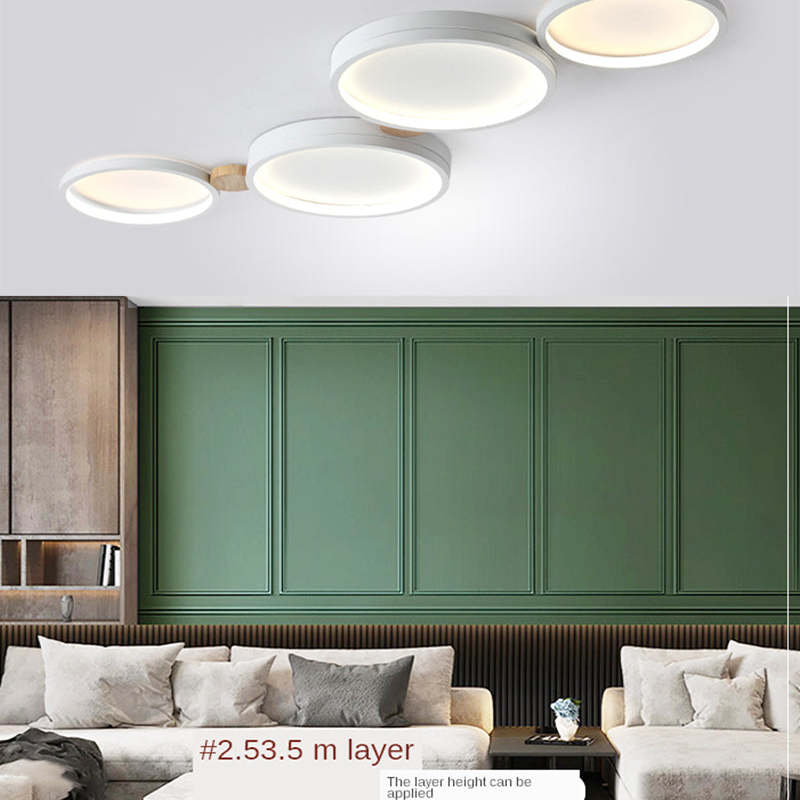 Lampa Sufitowa Skandynawska z Okrągłymi Kloszami i Drewnianymi Łącznikami