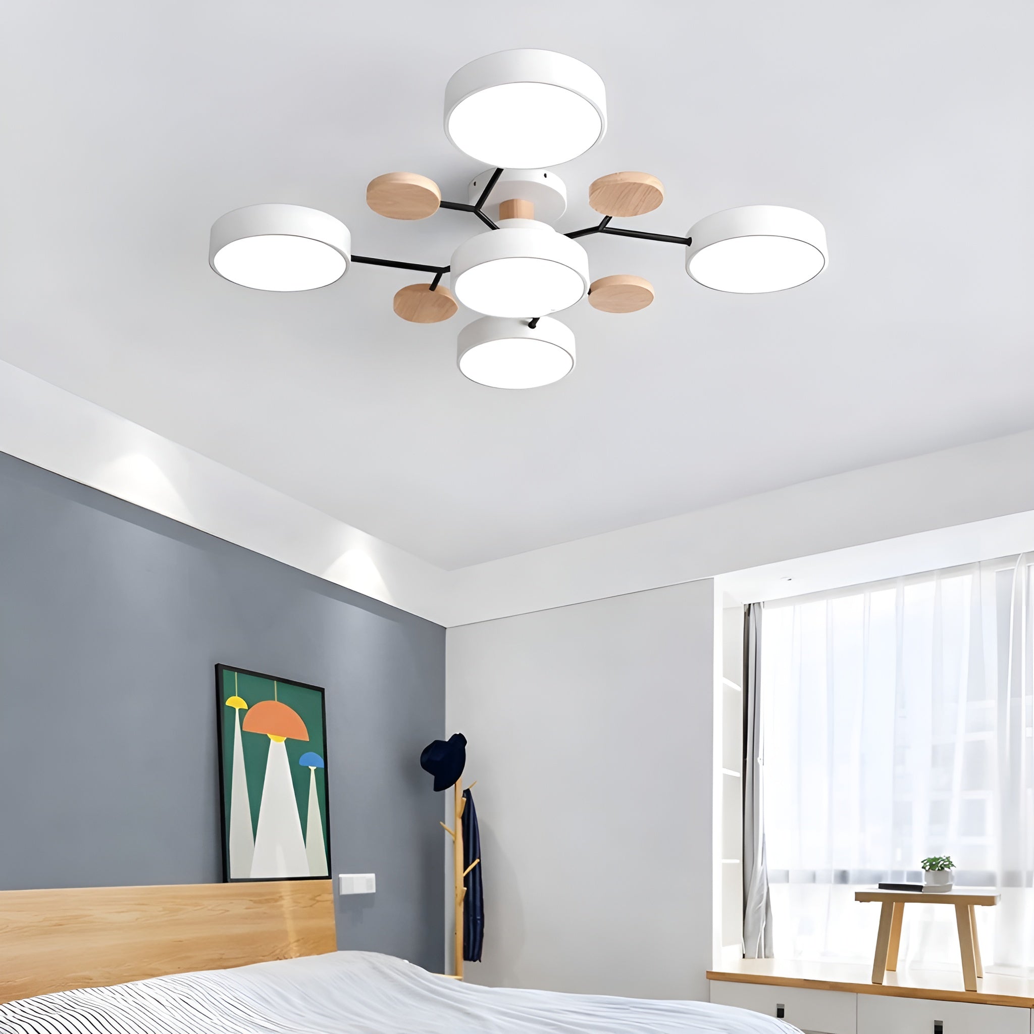 Lampa Sufitowa Skandynawska z Wieloramiennym Designem i Okrągłymi Kloszami