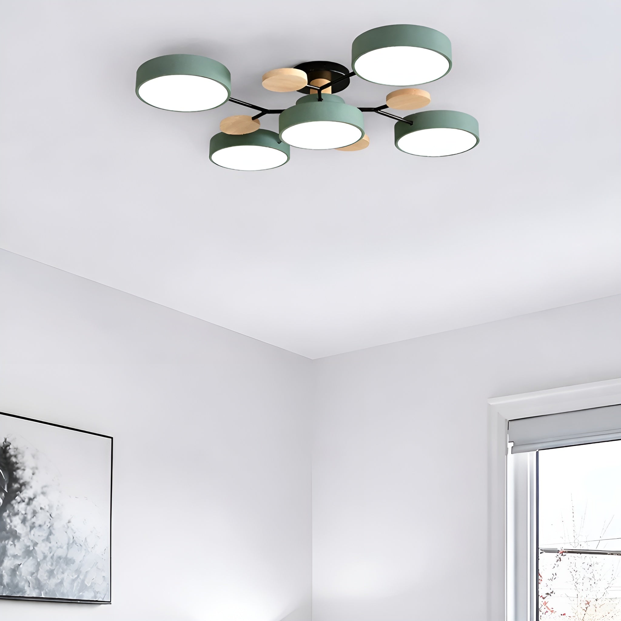 Lampa Sufitowa Skandynawska z Wieloramiennym Designem i Okrągłymi Kloszami